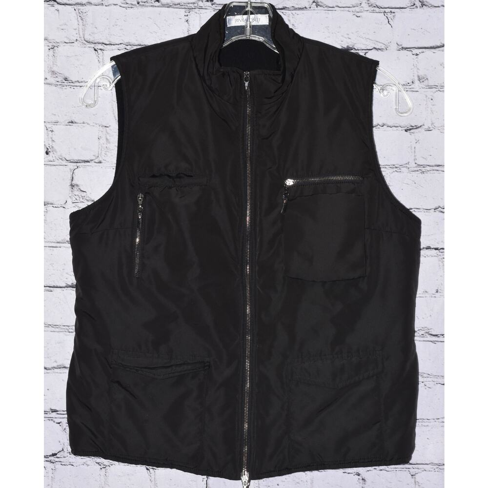 RIVAMONTI Quilted Lined Utility Sleeveless Black Vest Zipper Front Size S